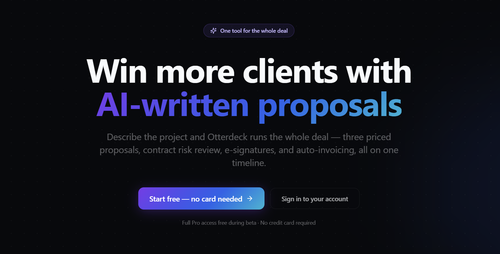 Call-to-action banner with the Otterdeck logo and a "Start a proposal" button